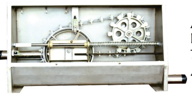 Chain-disc feed line drive unit with inspection cover